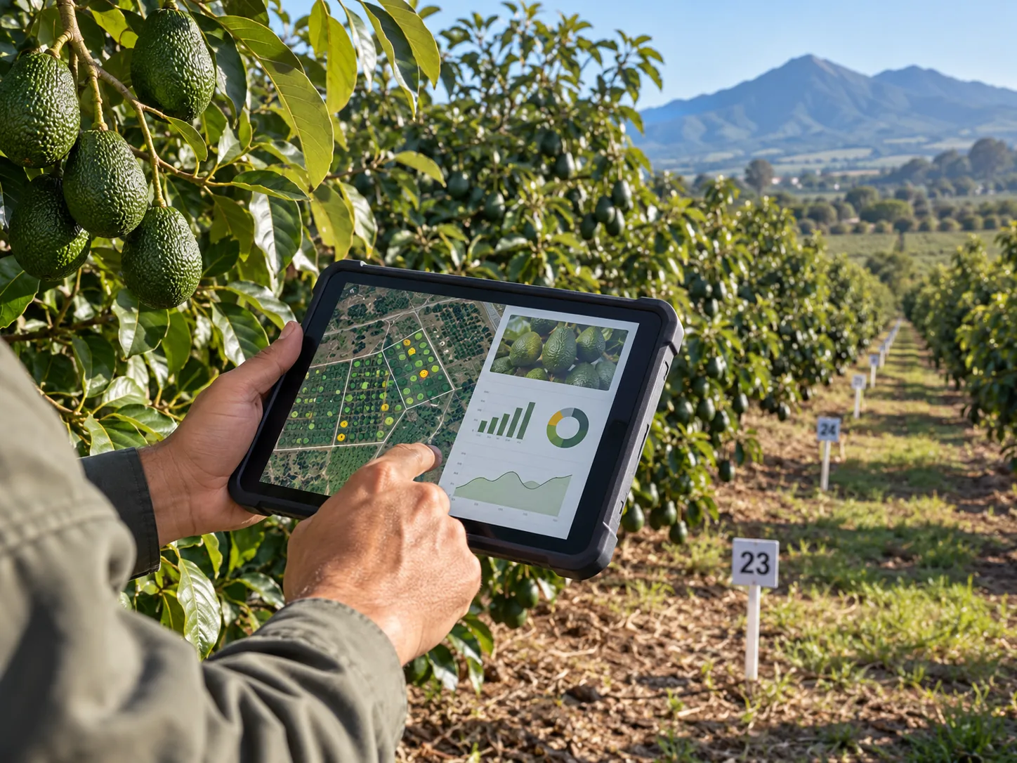 Verified avocado farm data on a field tablet